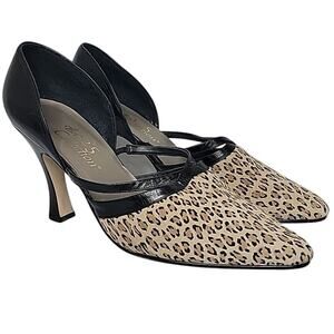 925 Collection Black Leopard Animal Print High Heel Pumps Womens Size 9.5M EUC
